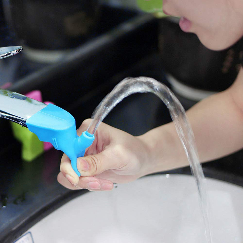 Alvinlite faucet extender blue displays three outlets for washing, rinsing, and sipping water