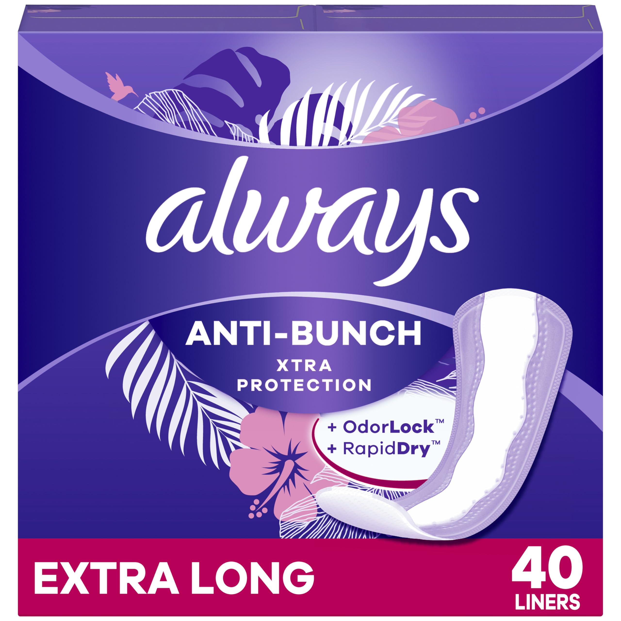 Always Anti-Bunch Xtra Protection daily liners outer-pack for all-day freshness