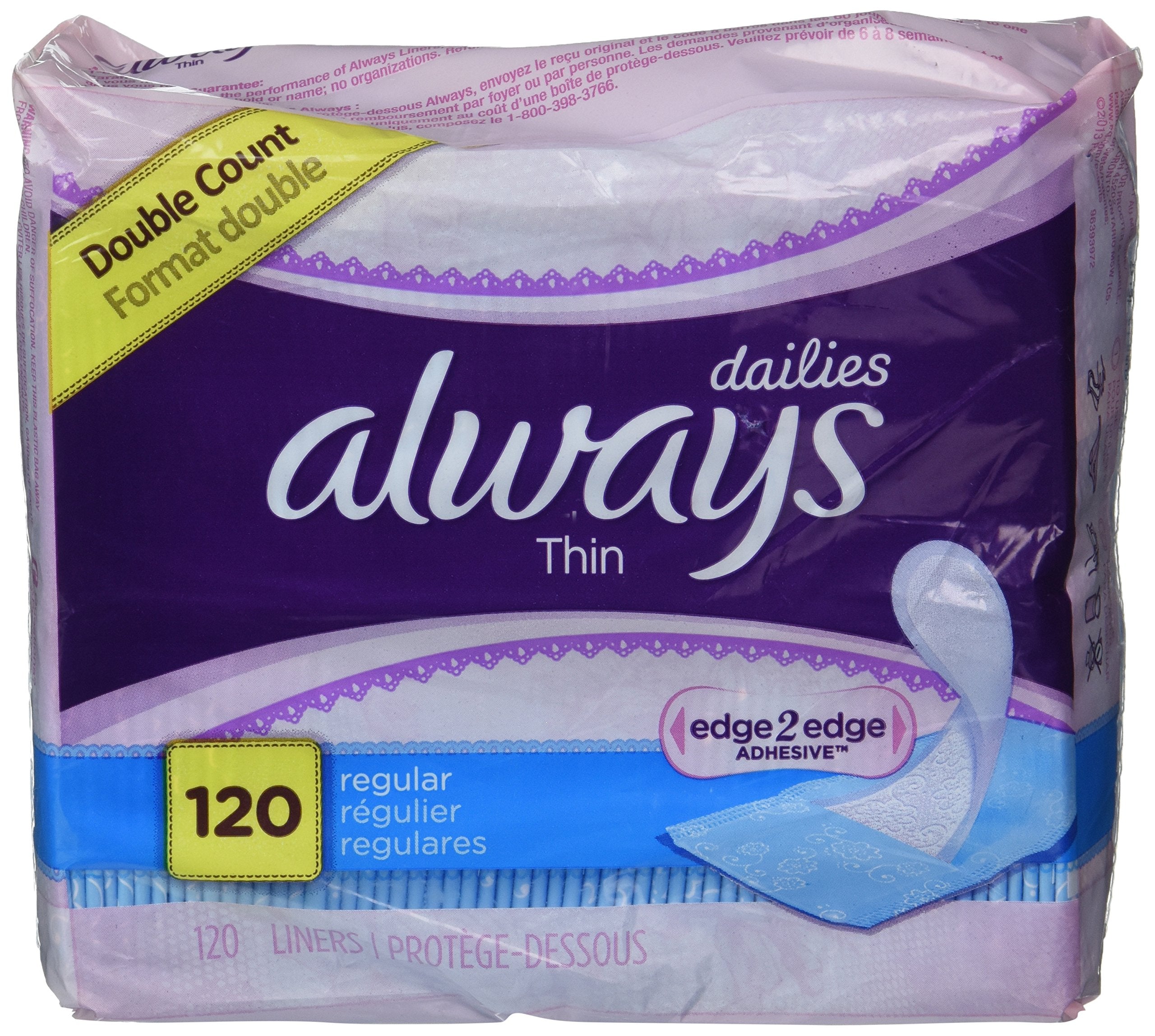 Always Dailies pantiliner regular thin unscented for daily protection and tampon backup