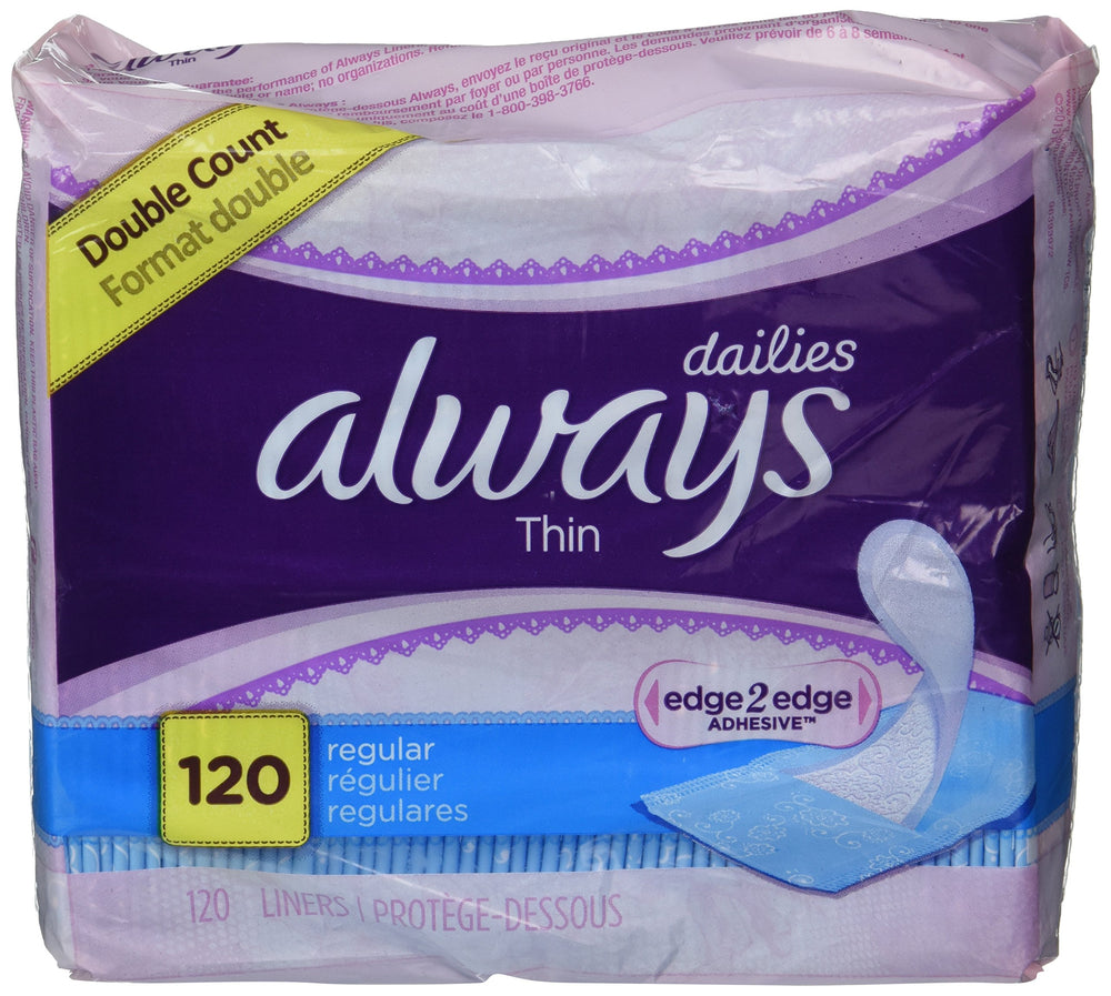 Always Dailies pantiliner regular thin unscented for daily protection and tampon backup