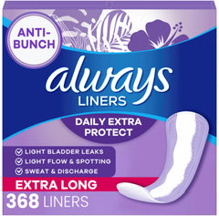 Always Daily Extra Protect four-pack box with 92-count packs for daily protection.