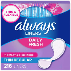 Always Daily Fresh thin liner with breathable layer keeps you dry and discreet