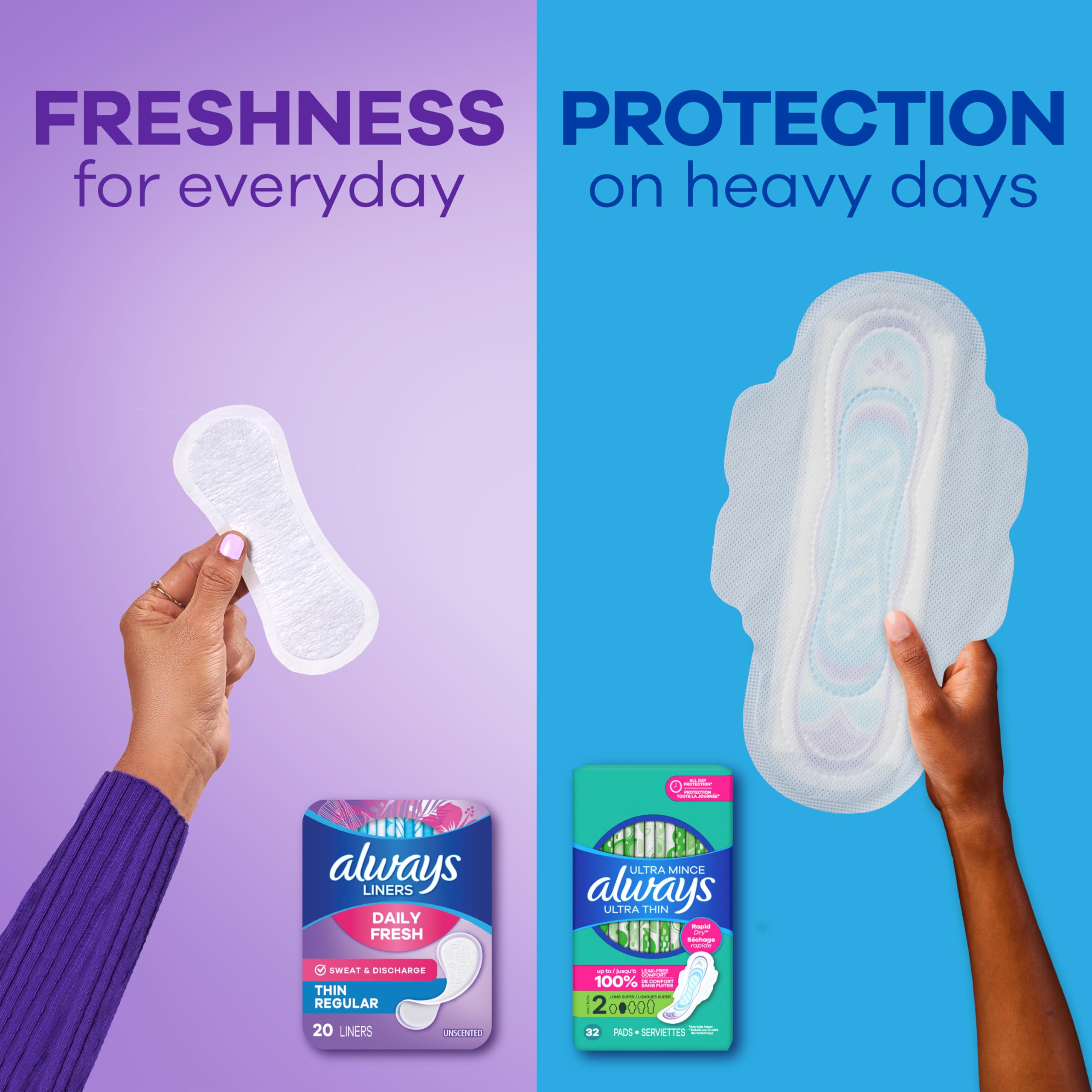 Always Daily Fresh thin pantiliner individually wrapped for on-the-go use