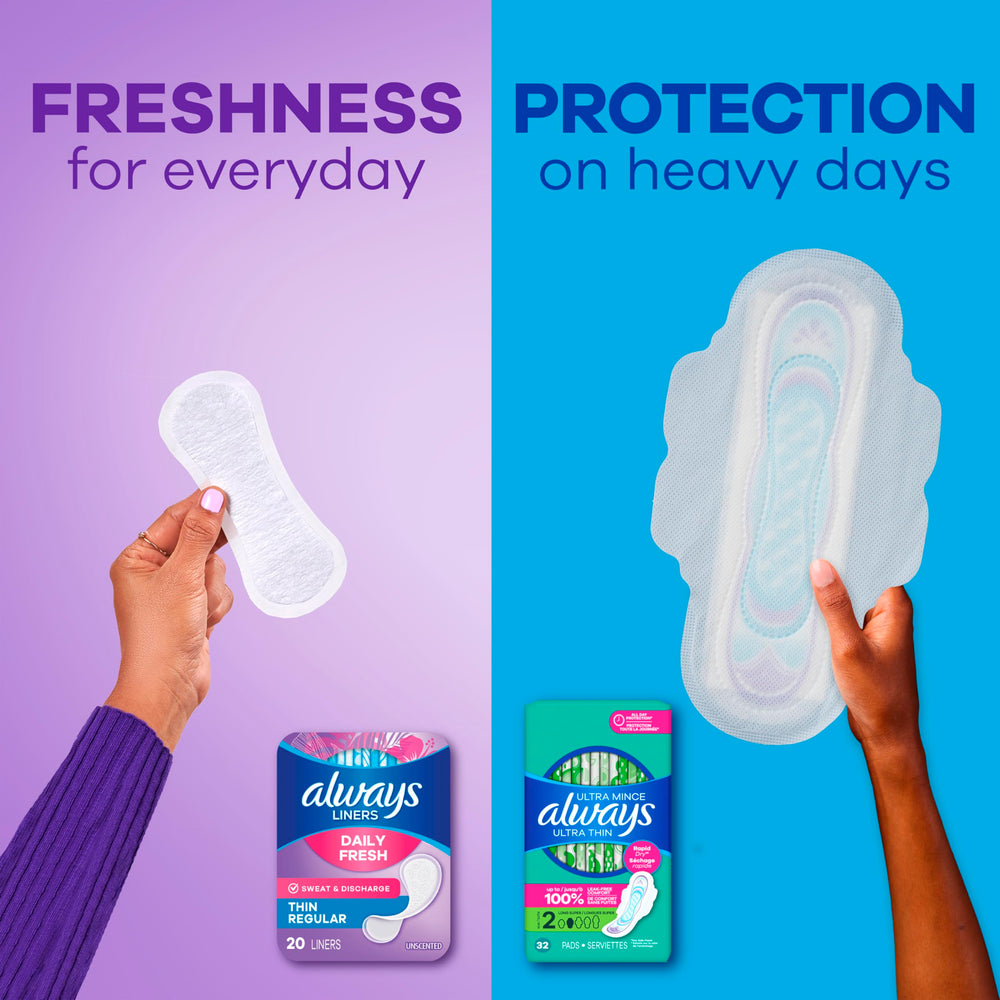 Always Daily Fresh thin pantiliner individually wrapped for on-the-go use