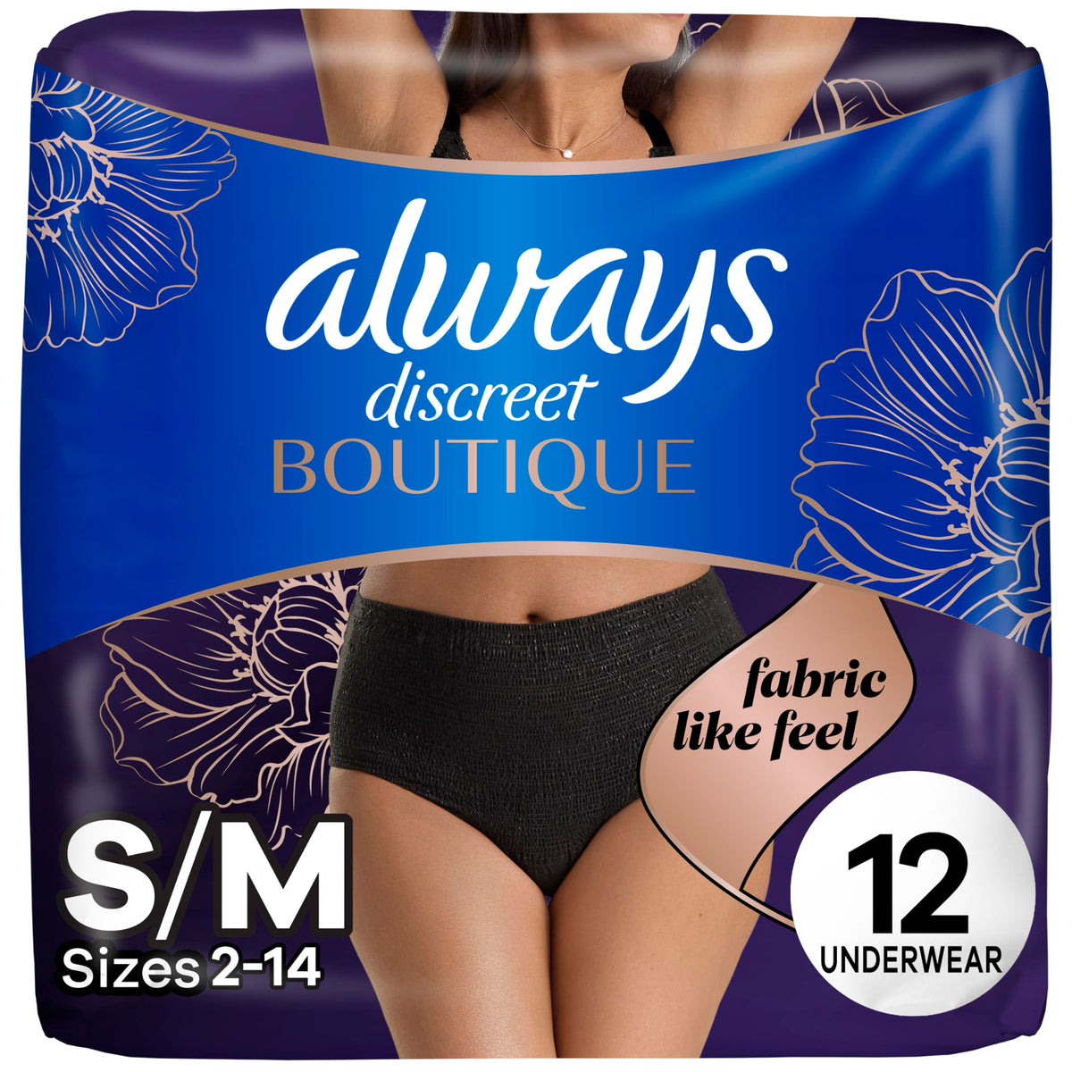 Always Discreet Boutique black underwear with soft fabric for all-day comfort