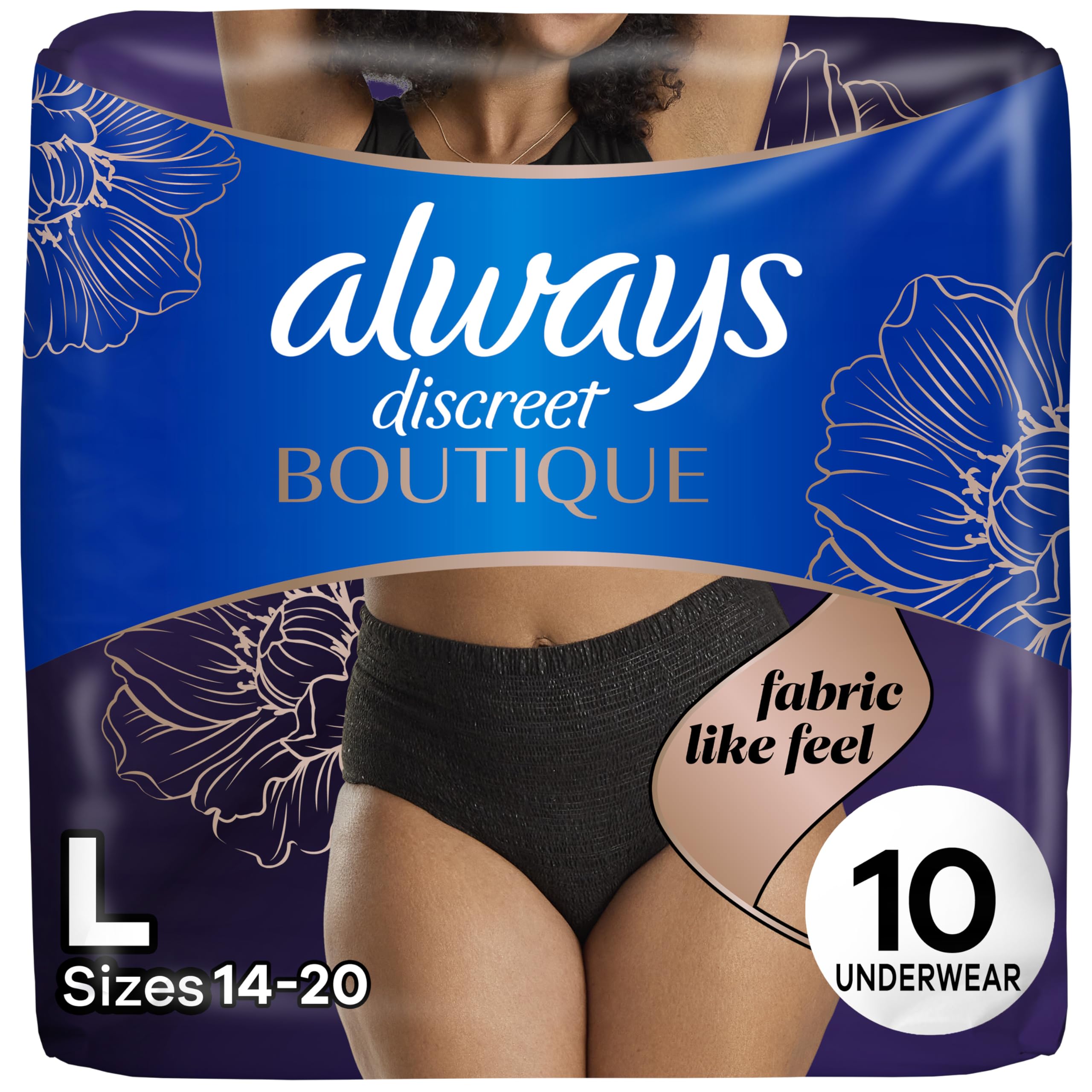 Always Discreet Boutique black underwear close-up showing soft fabric for daily comfort