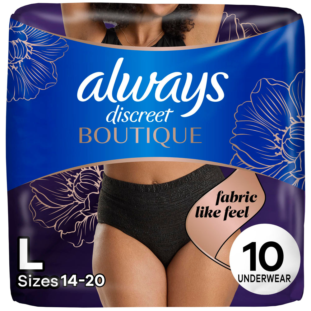 Always Discreet Boutique black underwear close-up showing soft fabric for daily comfort