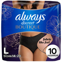 Always Discreet Boutique black underwear close-up showing soft fabric for daily comfort