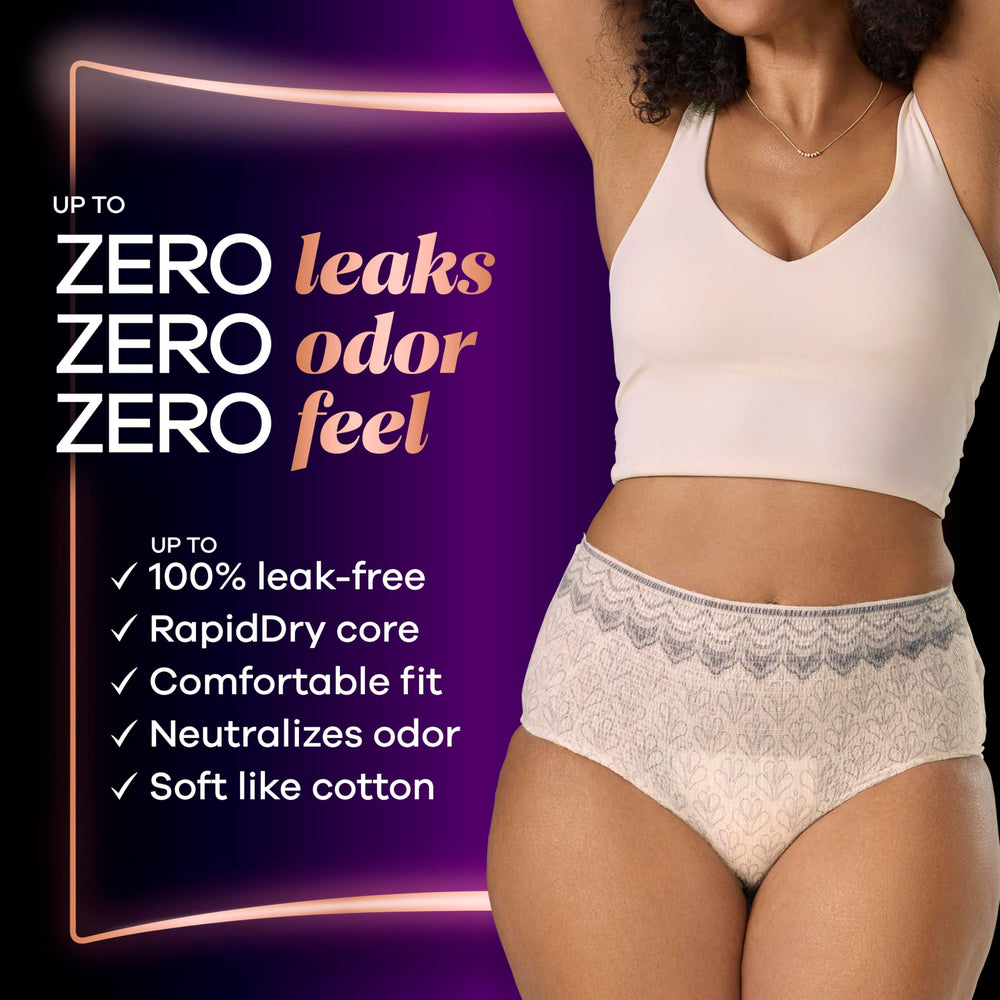 Always Discreet Boutique underwear with lace prints adds style under clothes