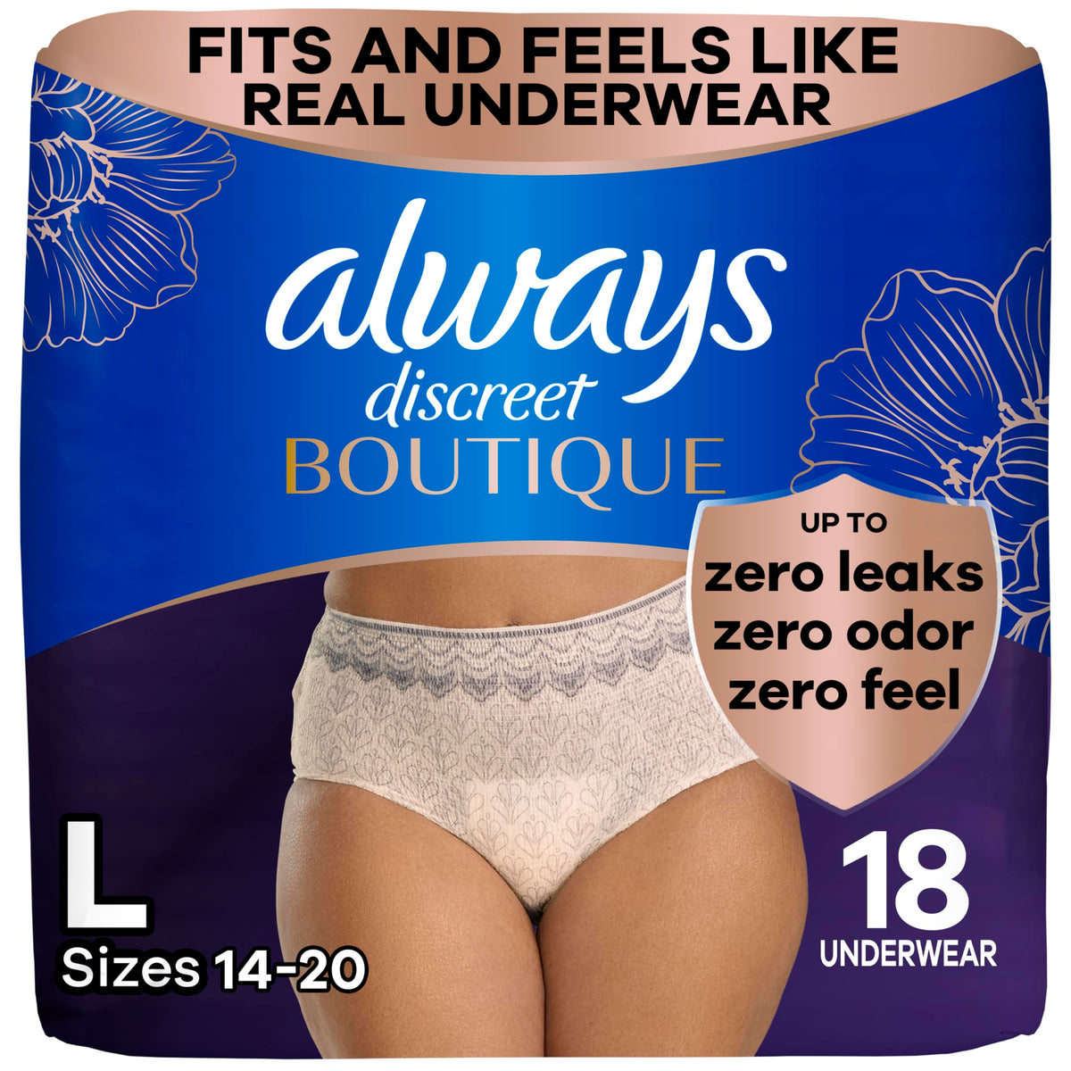 Always Discreet Boutique underwear with silky-soft fabric for comfortable all-day wear