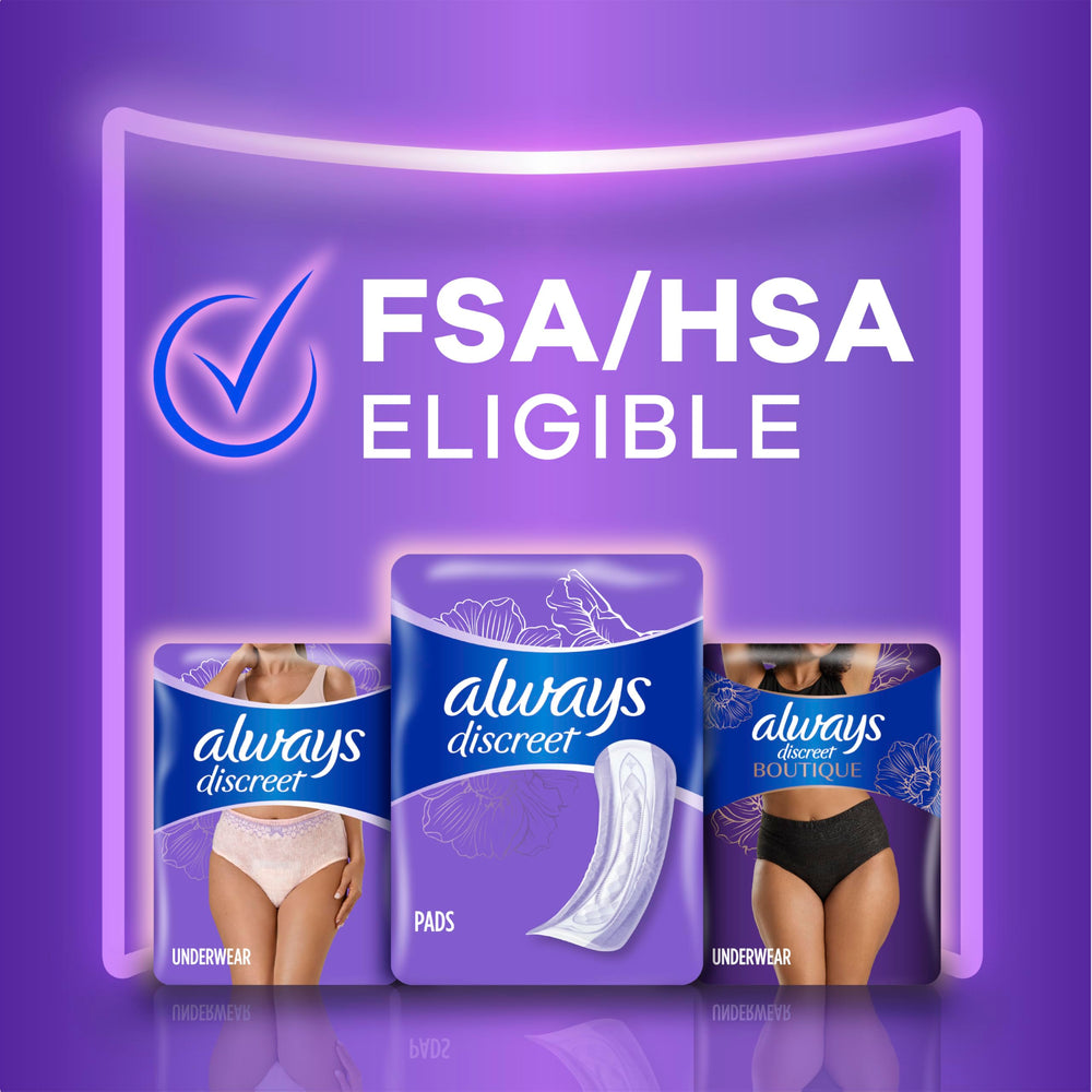 Always Discreet bulk pack option for convenient, bulk ordering.