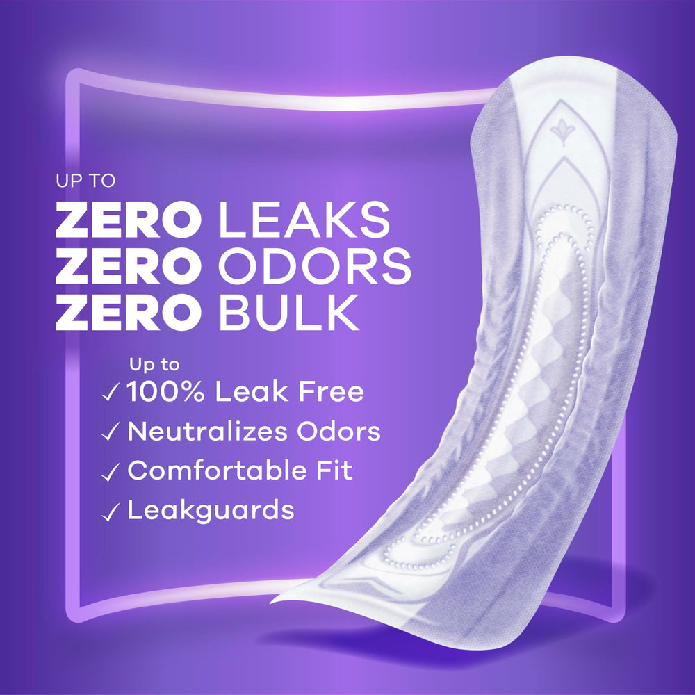 Always Discreet long-length pad fits discreetly under clothes for all-day confidence.