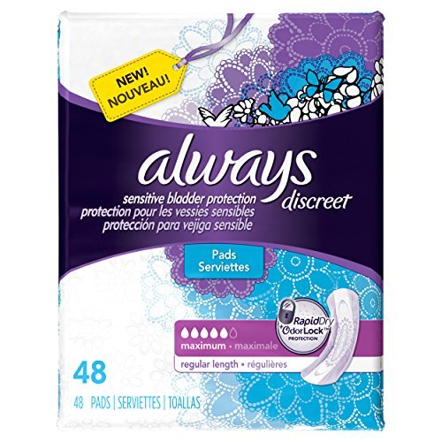 Always Discreet Maximum Pad, regular length, for reliable bladder leak protection and discreet use.