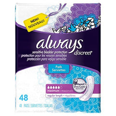 Always Discreet Maximum Pad, regular length, for reliable bladder leak protection and discreet use.