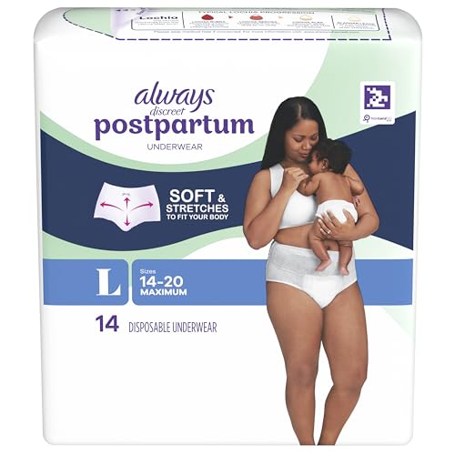 Always Discreet postpartum underwear easy-open bags for convenience.