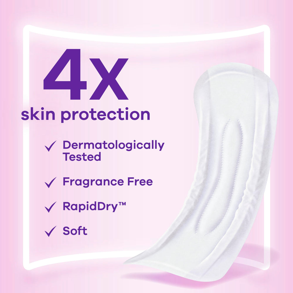 Always Discreet Sensitive pads RapidDry core delivering reliable leak protection.
