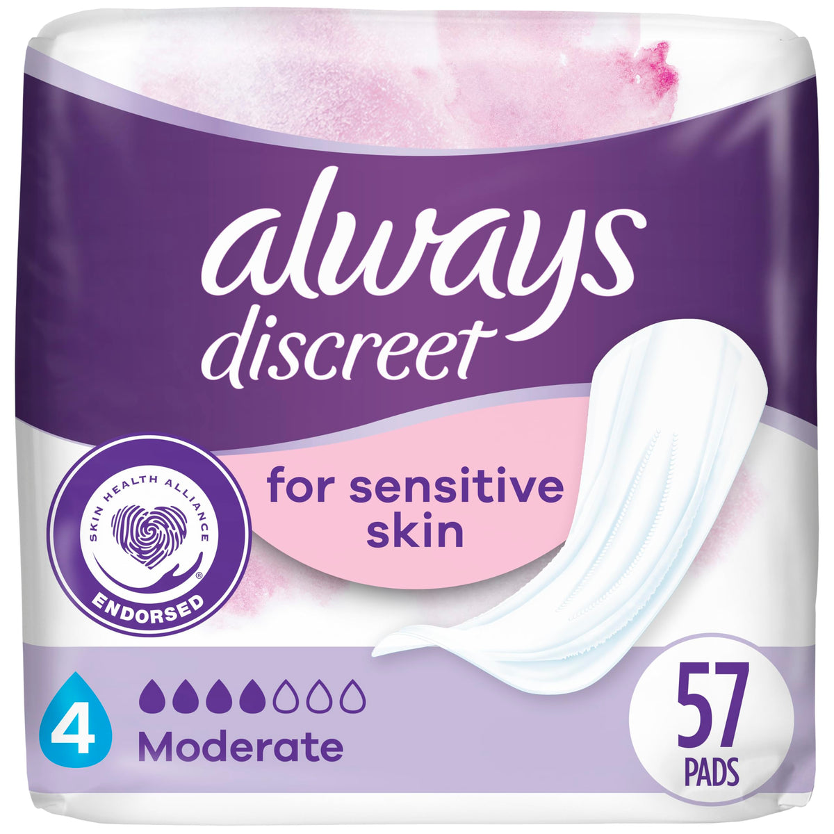 Always Discreet Sensitive pads with soft texture for everyday comfort.