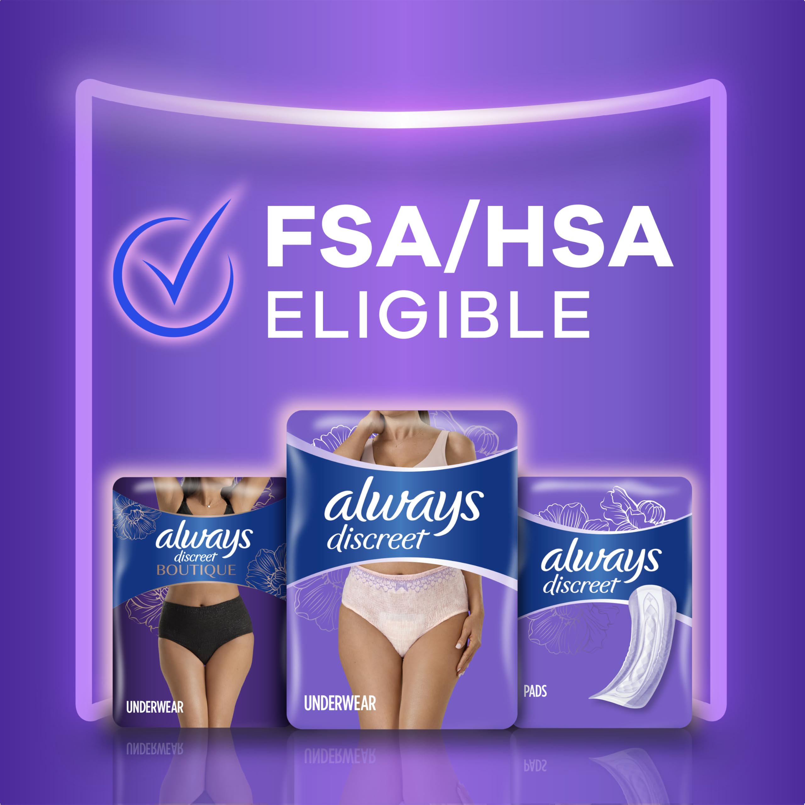 Always Discreet overnight option shown for extended protection.