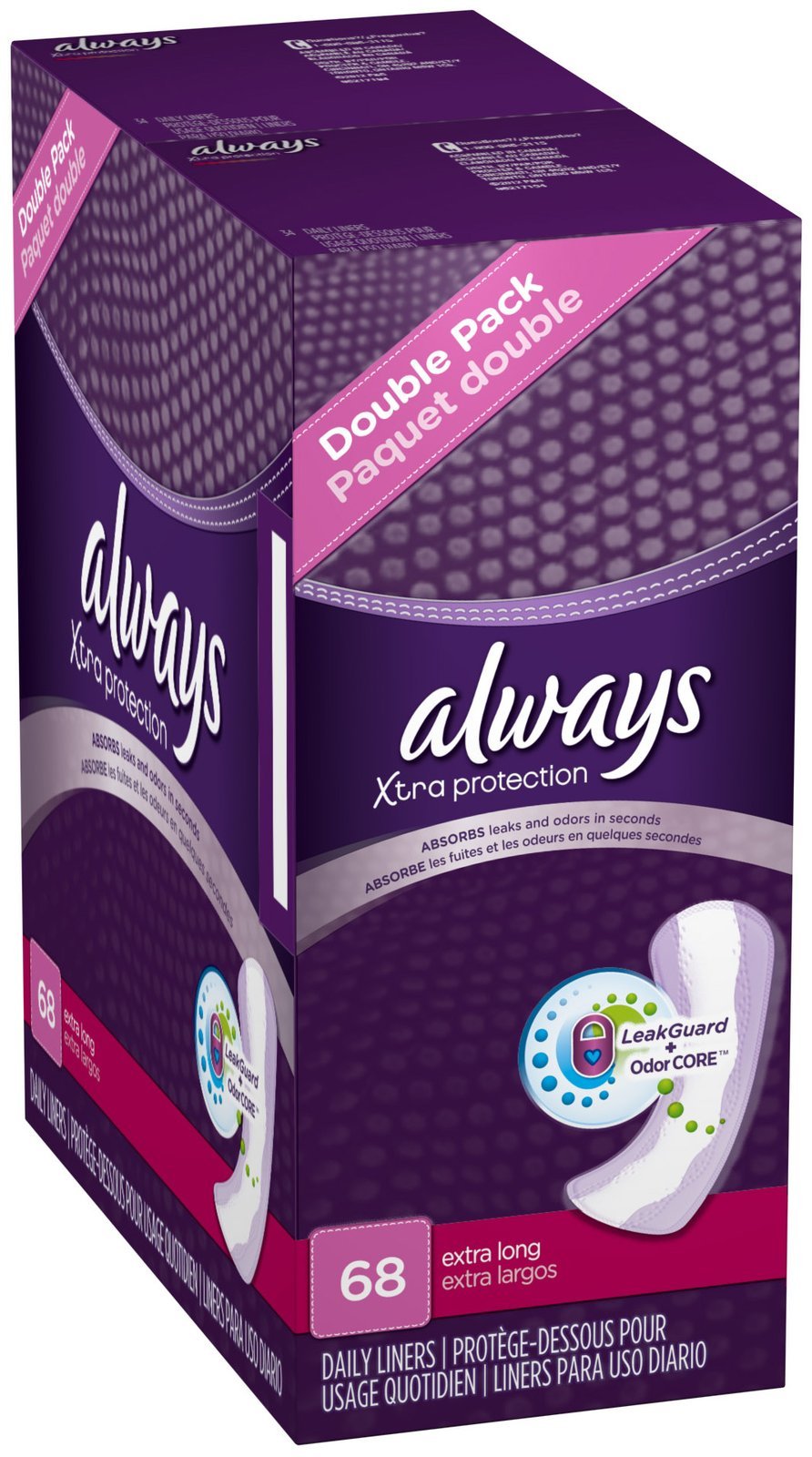Always Driliners extra long unscented pantiliner pack offers discreet daily protection.