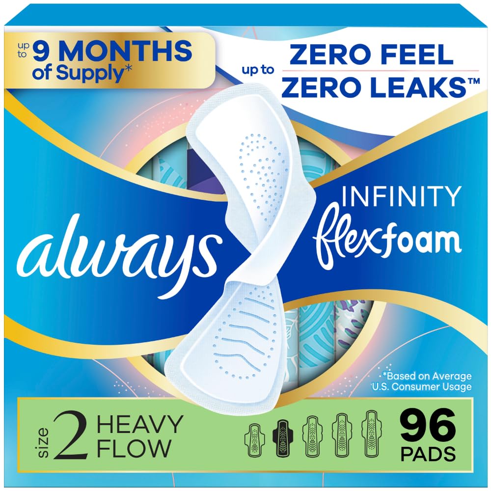 Always Infinity FlexFoam Pads packaging shows portable protection for on-the-go use.