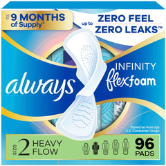 Always Infinity FlexFoam Pads packaging shows portable protection for on-the-go use.