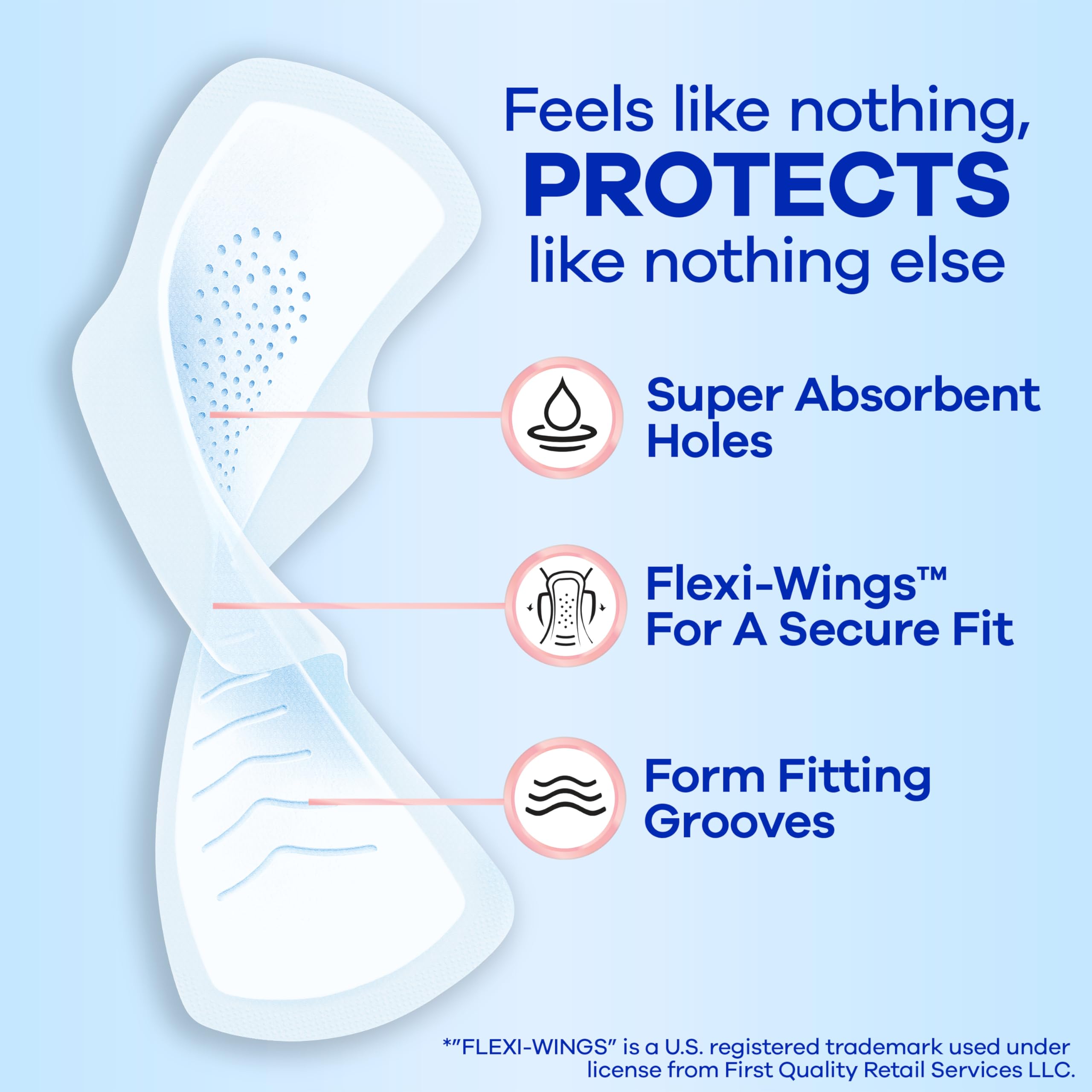 Always Infinity FlexFoam pad top view shows thin flexible design for daily comfort.