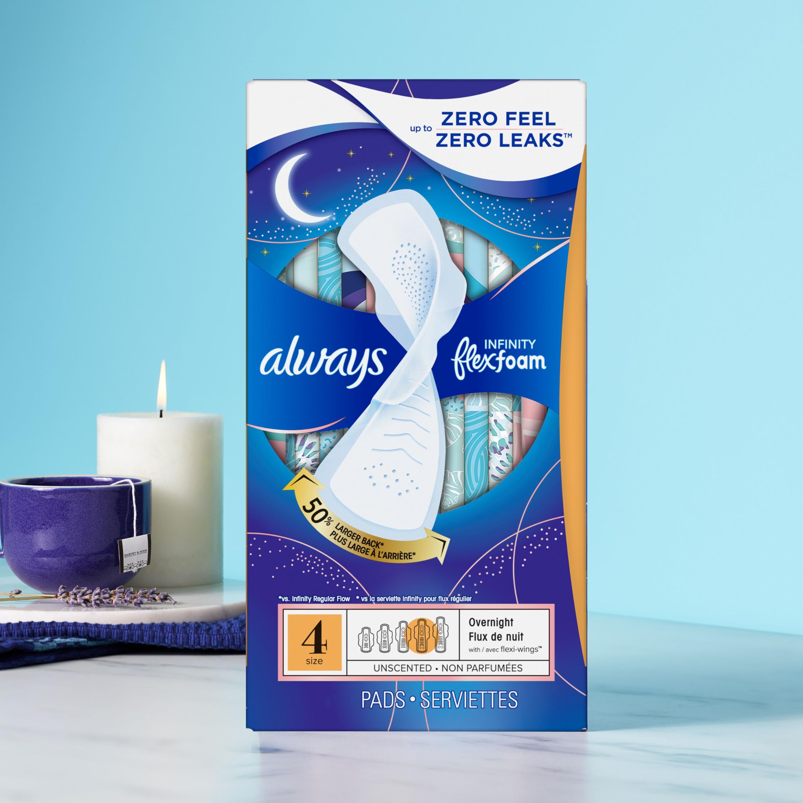 Always Infinity overnight pad designed for all-night protection.