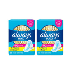 Always Maxi packaging shows unscented pads with wings for discreet protection