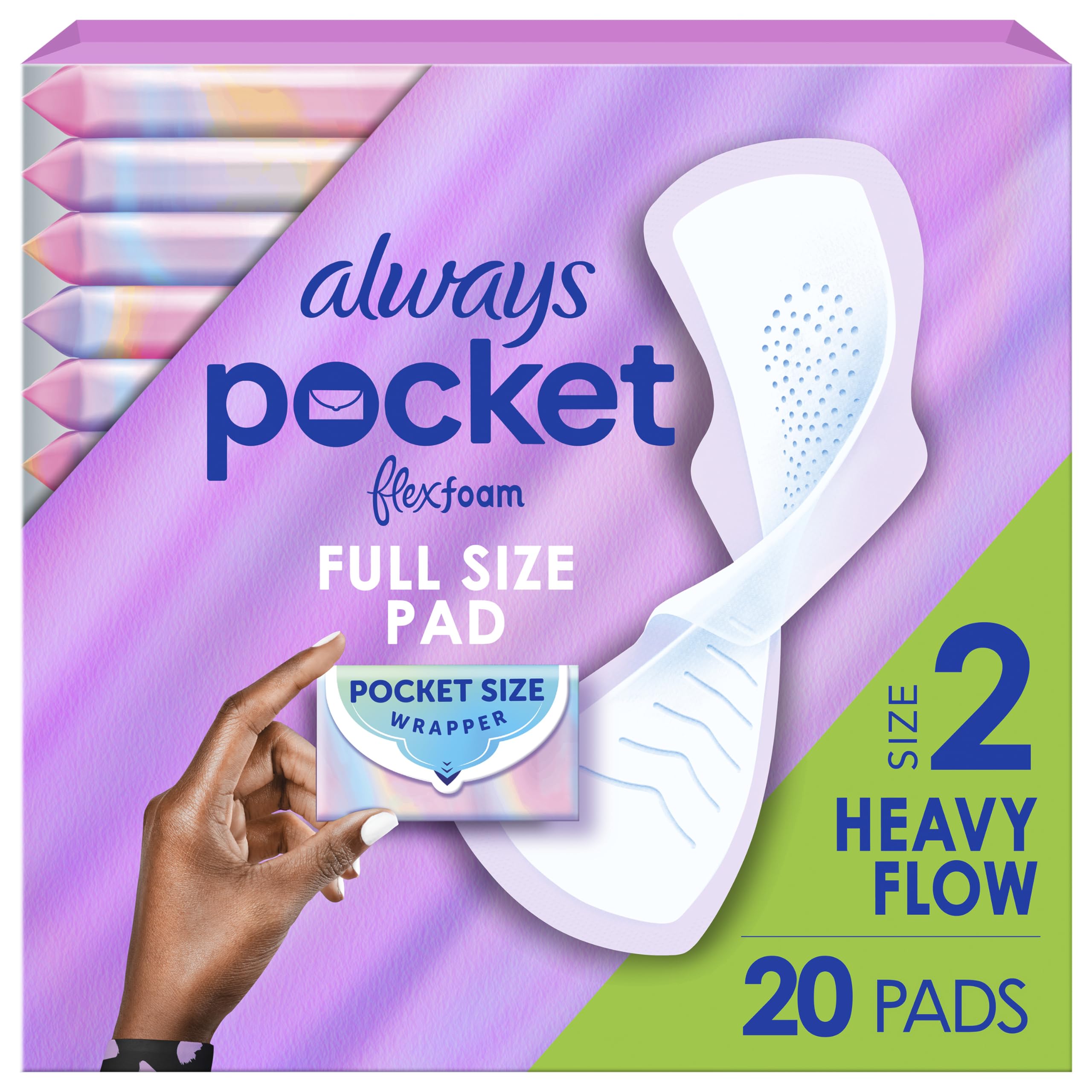 Always Pocket FlexFoam pads pack for on-the-go protection and discretion.
