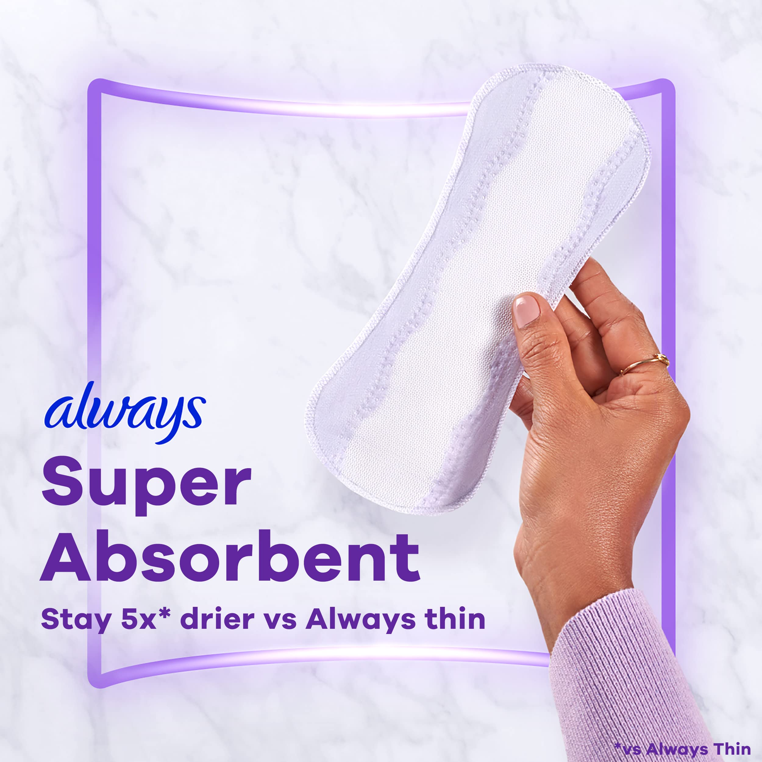 Always Radiant Daily Liners Long with Edge-2-Edge Adhesive staying in place