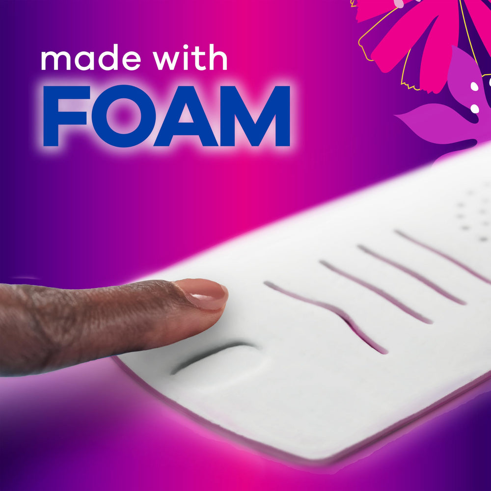 Always Radiant FlexFoam back coverage is 60% larger for extra protection.