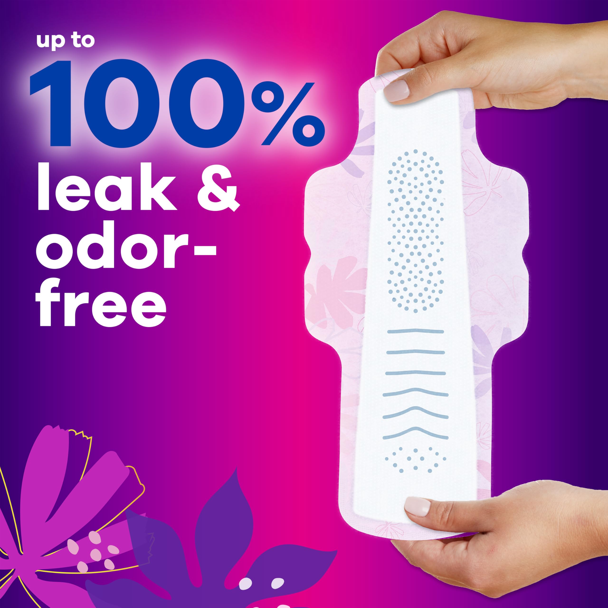 Always Radiant FlexFoam overnight pad provides extra-heavy absorbency for night use.