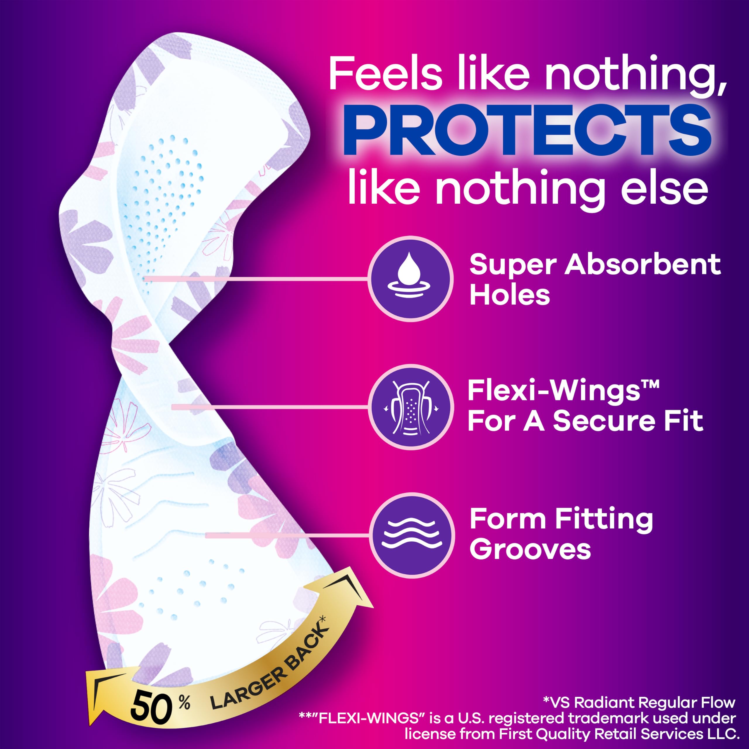 Always Radiant FlexFoam pad with wings secures coverage during sleep.
