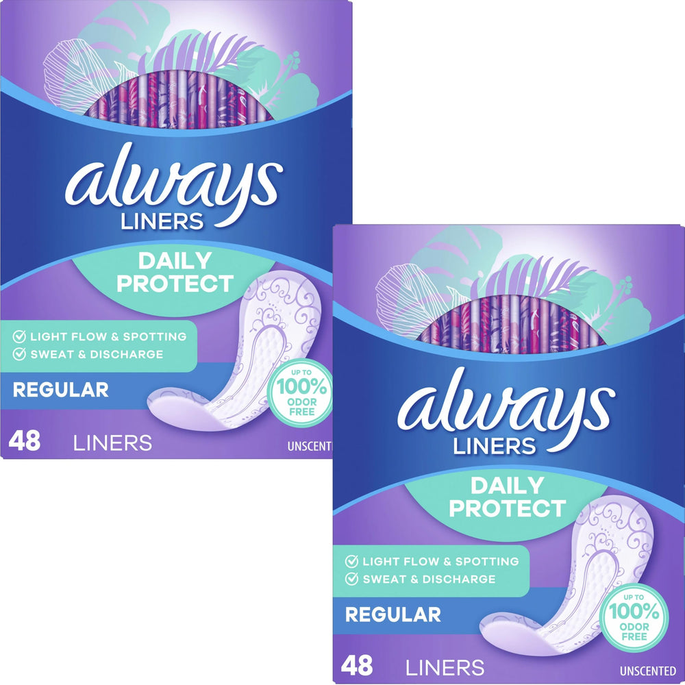 Always Radiant pantiliner box shows discreet daily protection