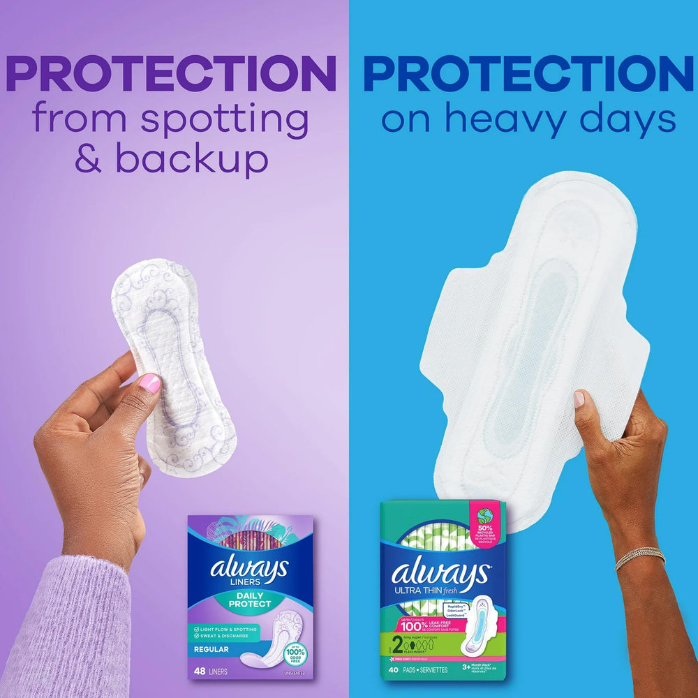 Always Radiant pantiliner in its individual wrap, hygienic and portable