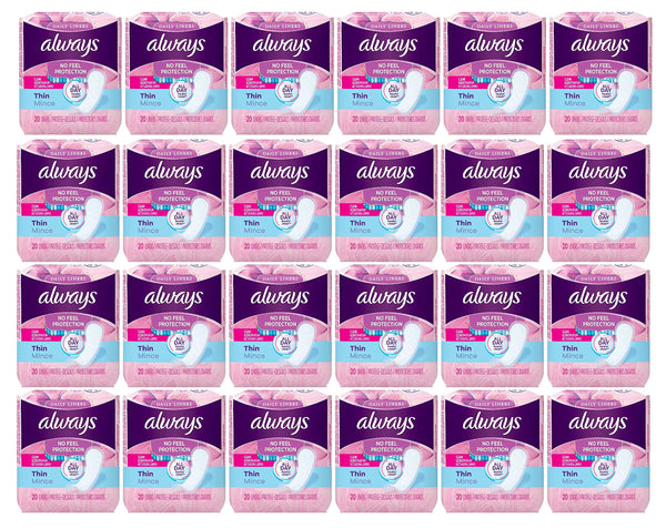 Always Thin Pantiliner scented pack front showing discreet, fresh daily protection.