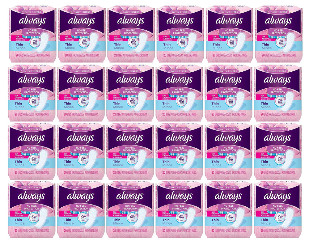 Always Thin Pantiliner scented pack front showing discreet, fresh daily protection.
