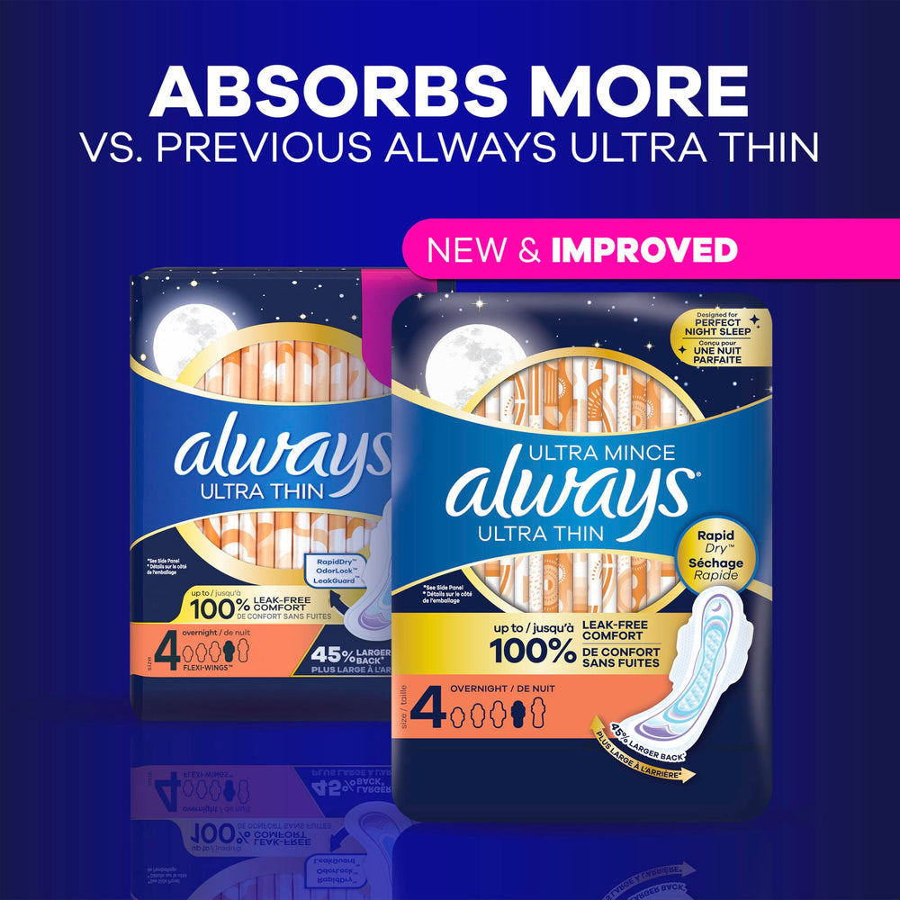Range of sizes 1-5 for Always Ultra Thin Overnight Pads