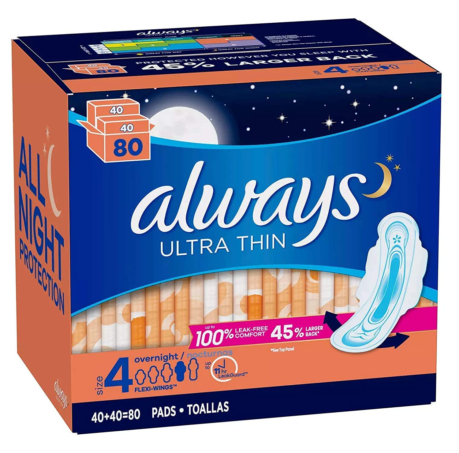 Always Ultra Thin Overnight pad with wings for secure night-time protection