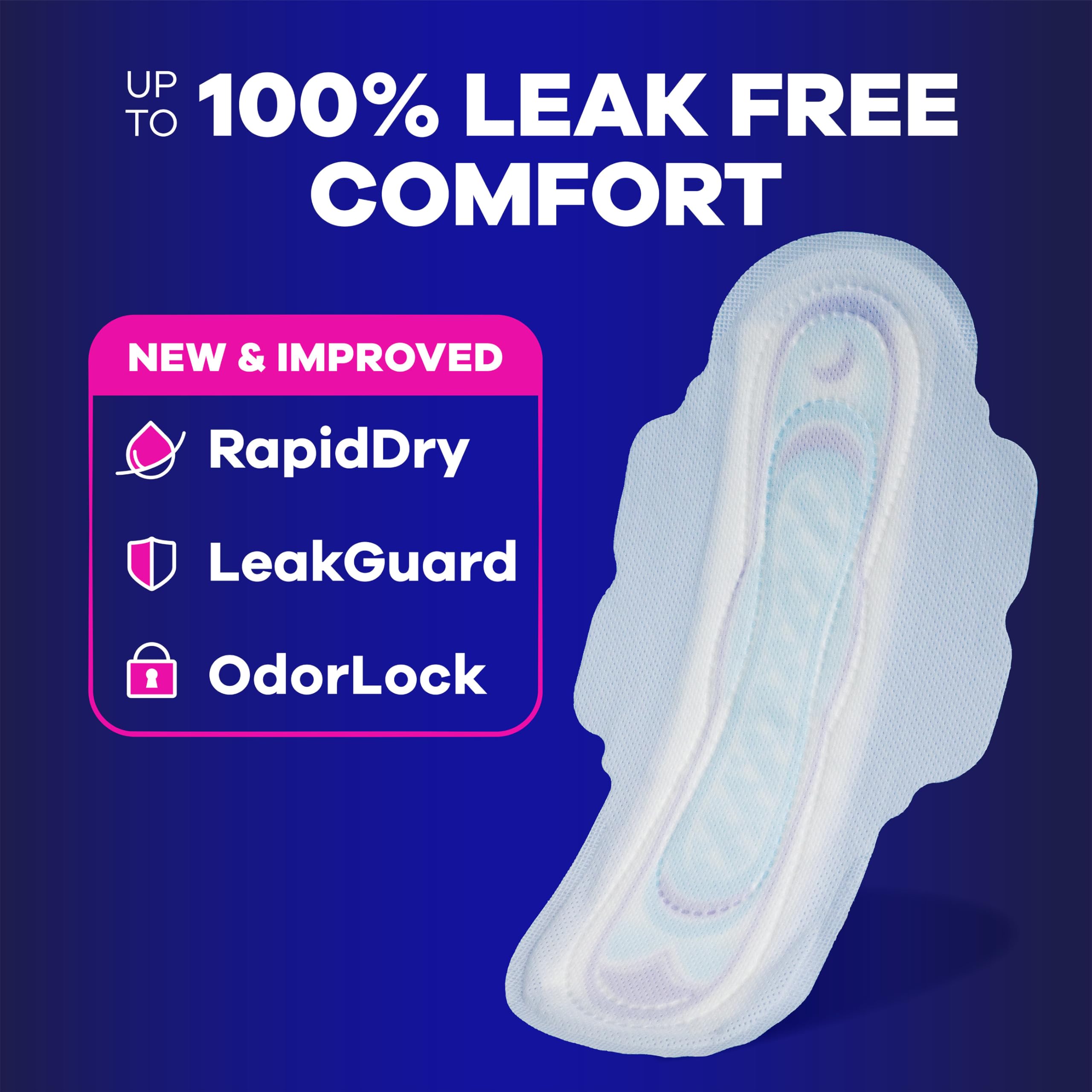 Closeup of Always Ultra Thin Overnight Pad with Wings for secure night use