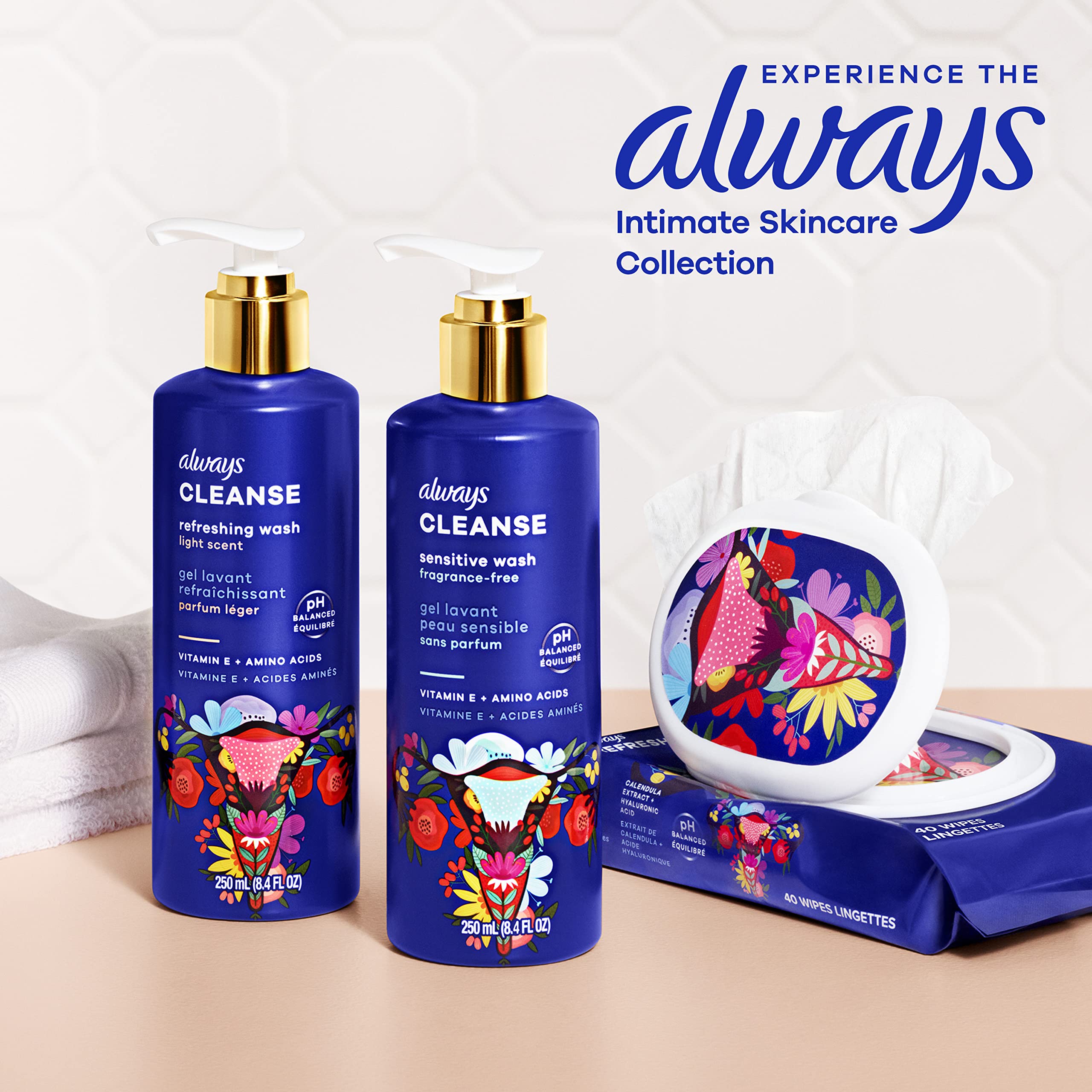 Always Wash 16-8oz box back; detailed information to help shoppers.