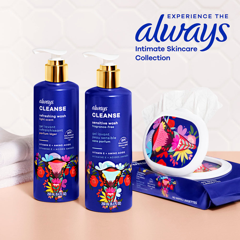 Always Wash 16-8oz box back; detailed information to help shoppers.