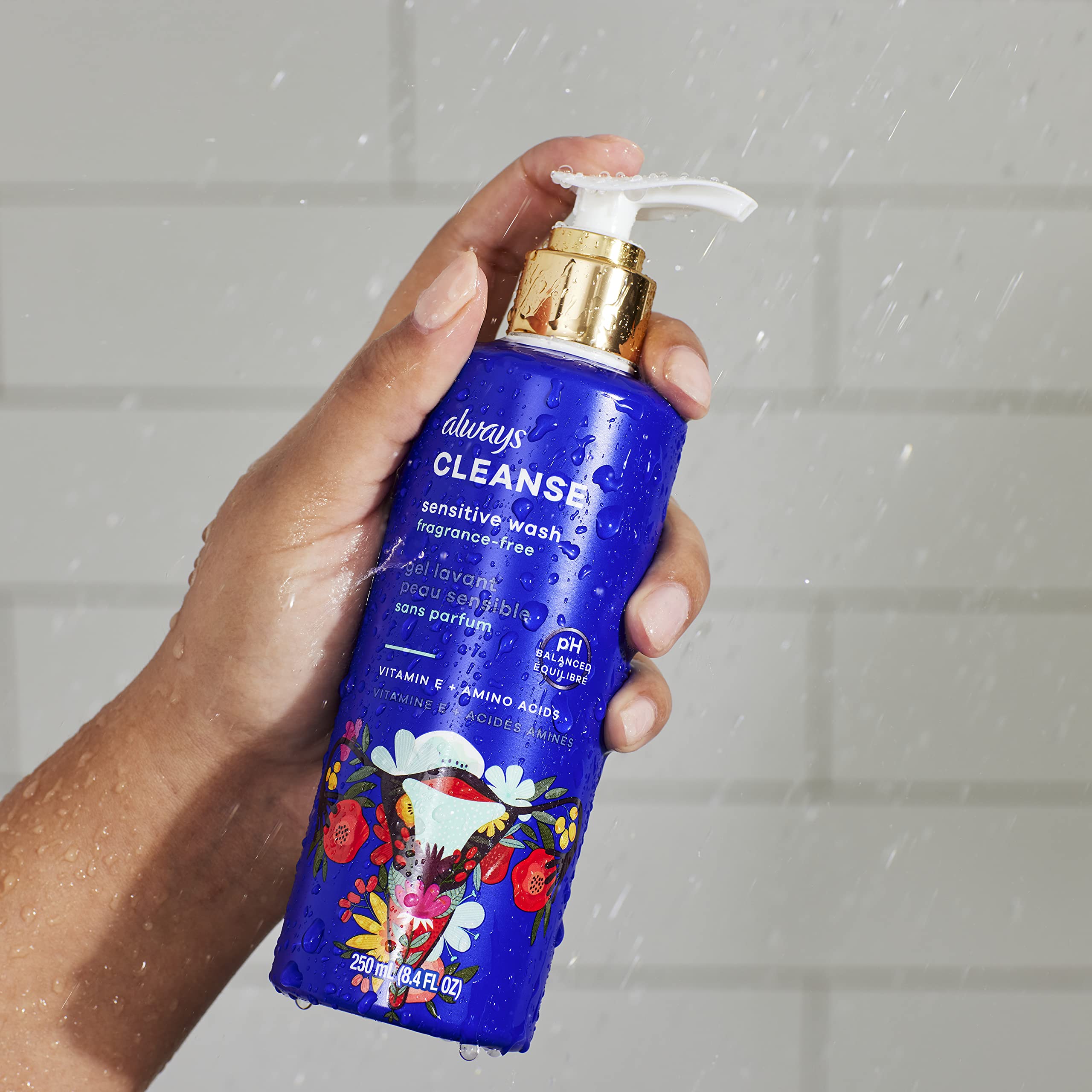Always Wash 16-8oz shelf display; ideal for retail visibility.