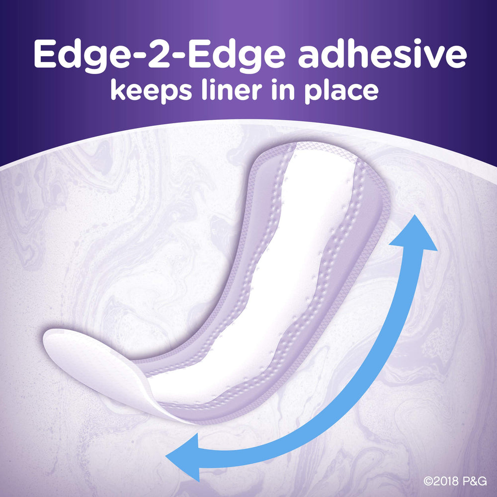 Always Xtra Protection Daily Liners Long edge adhesive demonstrates secure fit.