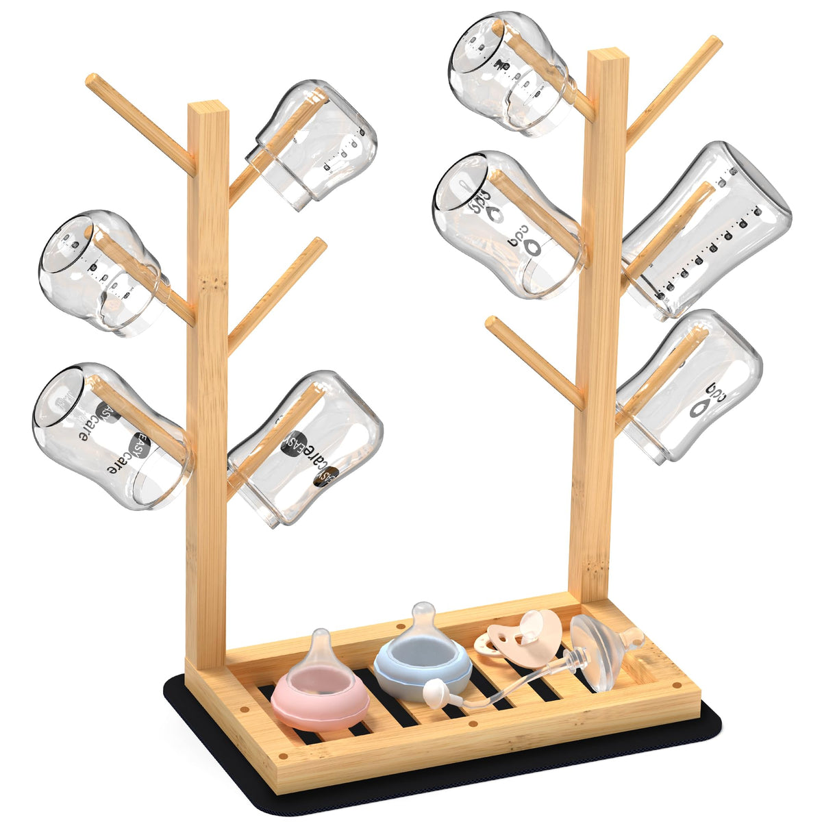 Alytree vertical bamboo bottle dryer showing 12-slot drying capacity for efficient air-drying