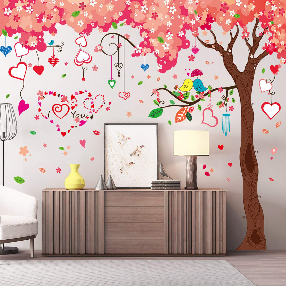 AM AMAONM cherry tree TV background wall decal enhances cozy living room ambiance.