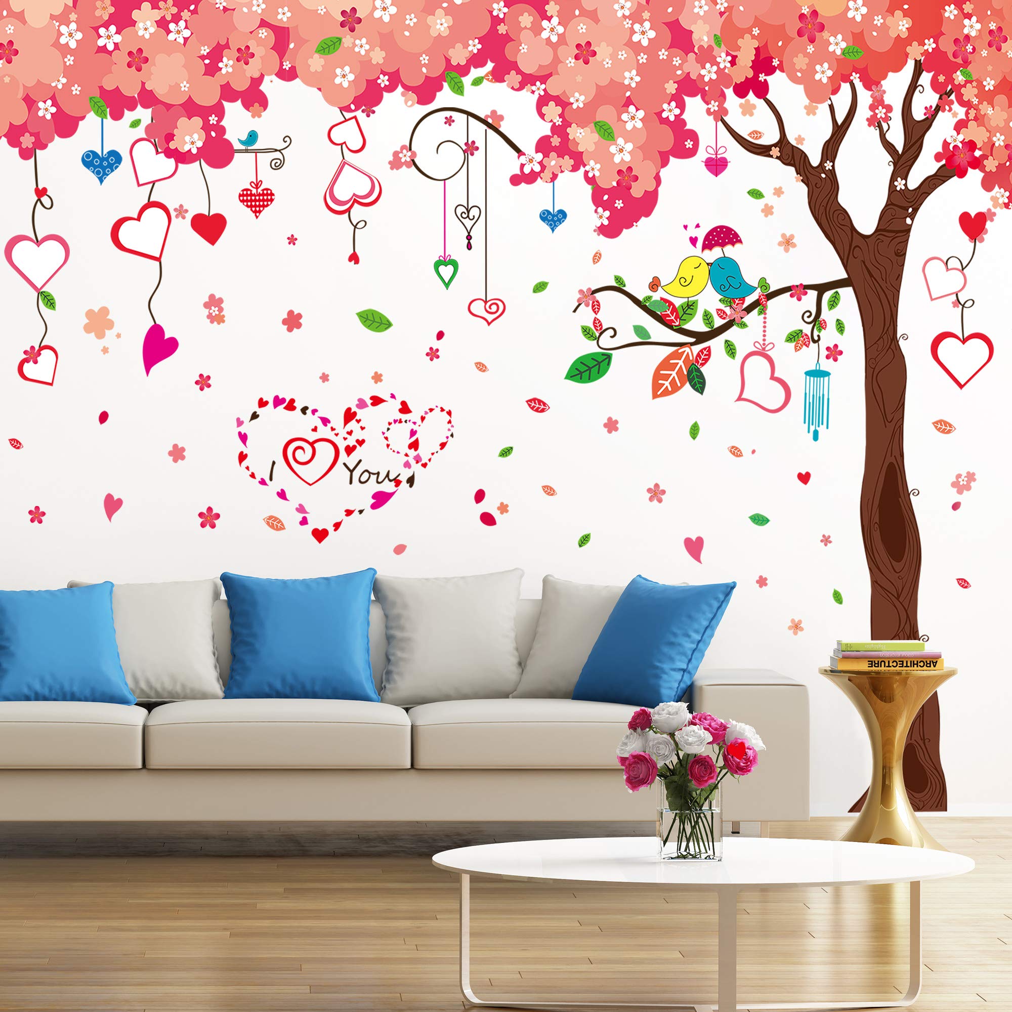 AM AMAONM cute cartoon cherry tree wall art ideal for girls' bedrooms and living spaces.