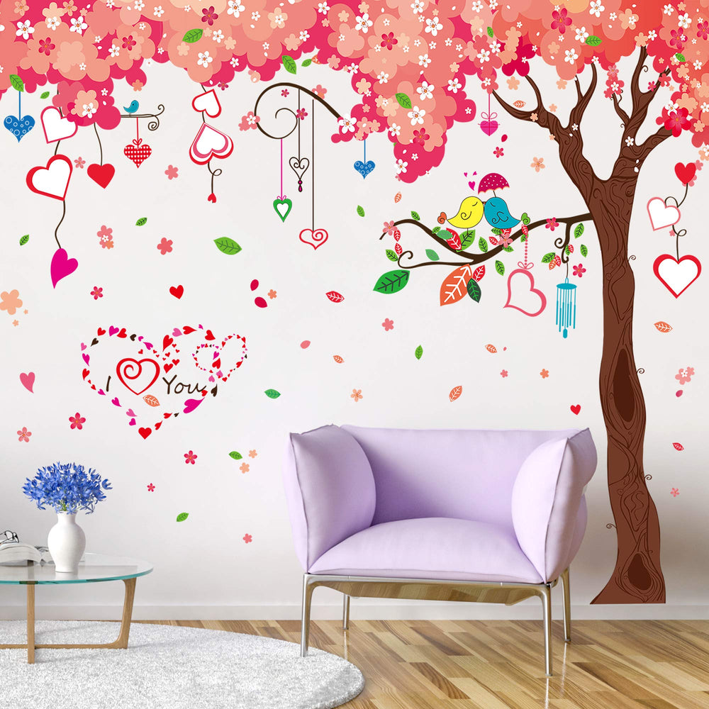 AM AMAONM pink cherry tree heart wall sticker provides removable art without mess.