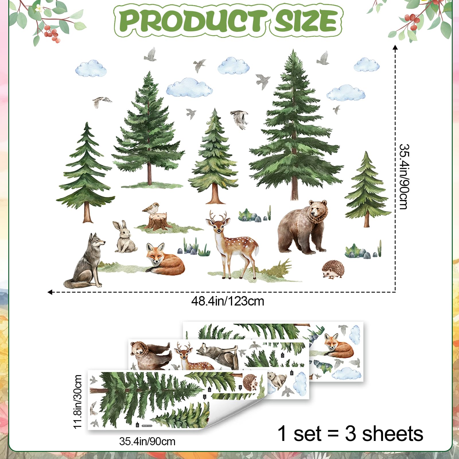 AM AMAONM forest wall stickers fox peeking among pines sparks playful imagination
