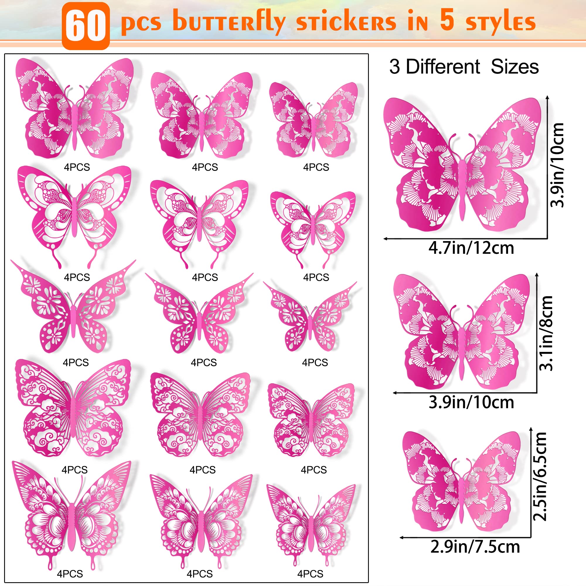 AM AMAONM 3D butterfly style2 wall art for nurseries and classrooms